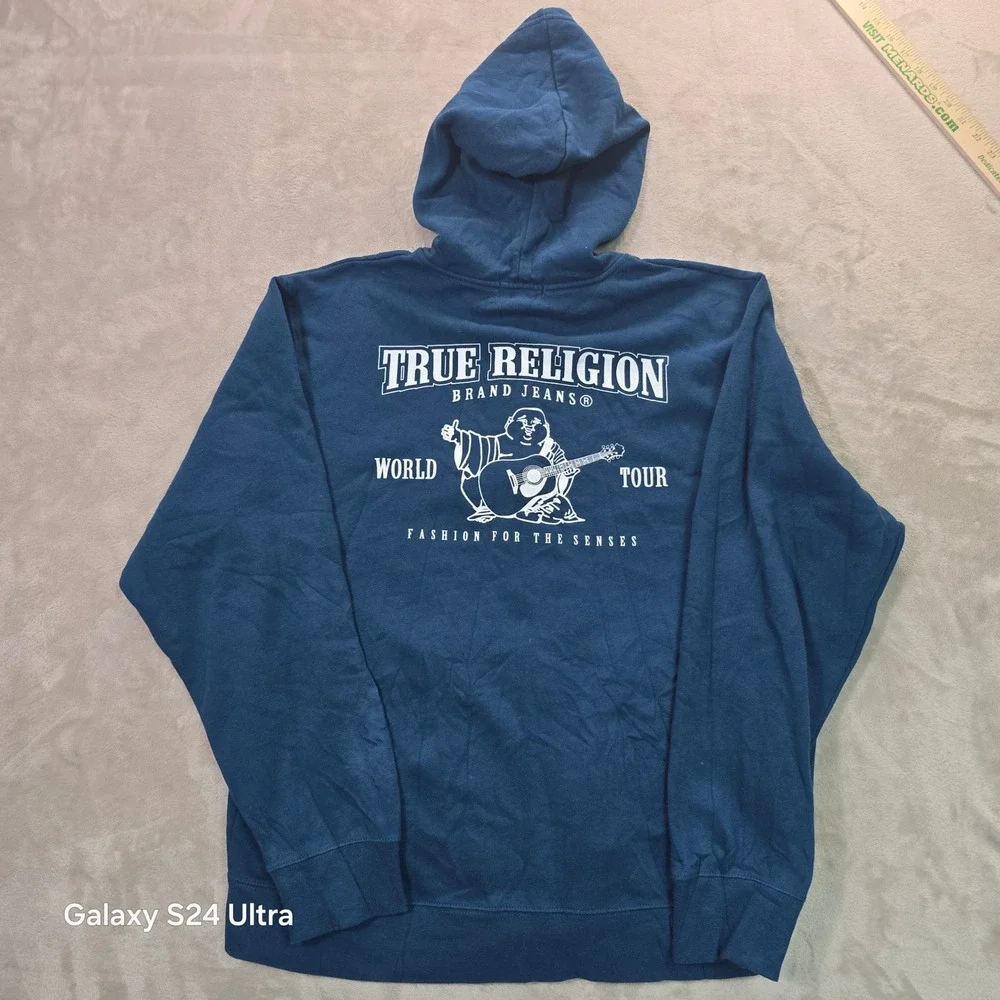 True Religion Mens Core Zip Hoodie Navy Blue World Tour Buddha 3XL 104931
